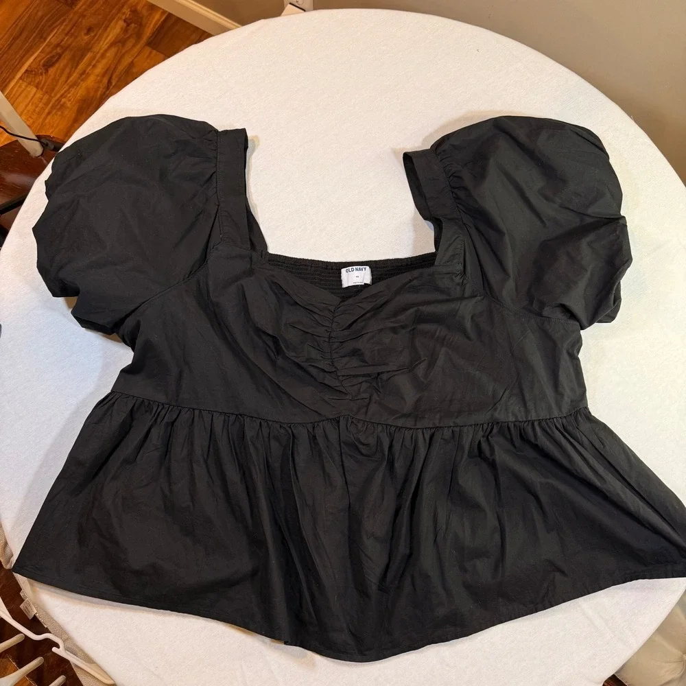 Old Navy 4x Womens Black Puff Sleeve Smocked Babydoll‎ Dark Cottagecore Coquette